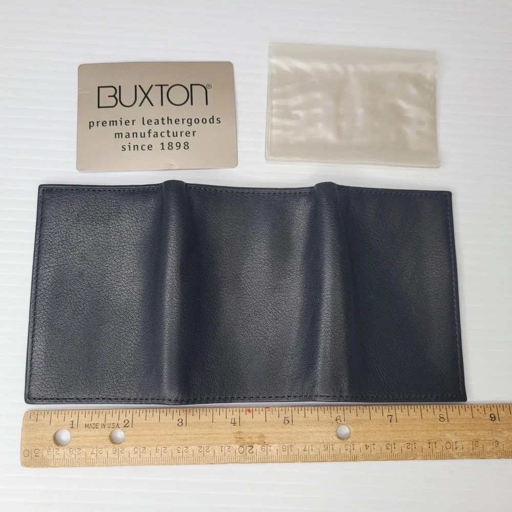 Buxton Trifold Wallet Mens Black Leather ID Window Credit Card Holder‎ NEW